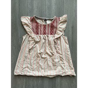 Knox Rose Women's Size S Flutter Short Sleeve Embroidered Boho Top